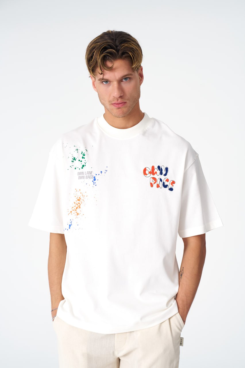 Oversize Cotton Tee / "Own Pace" Paint Splatter Graphic Print Withinblack