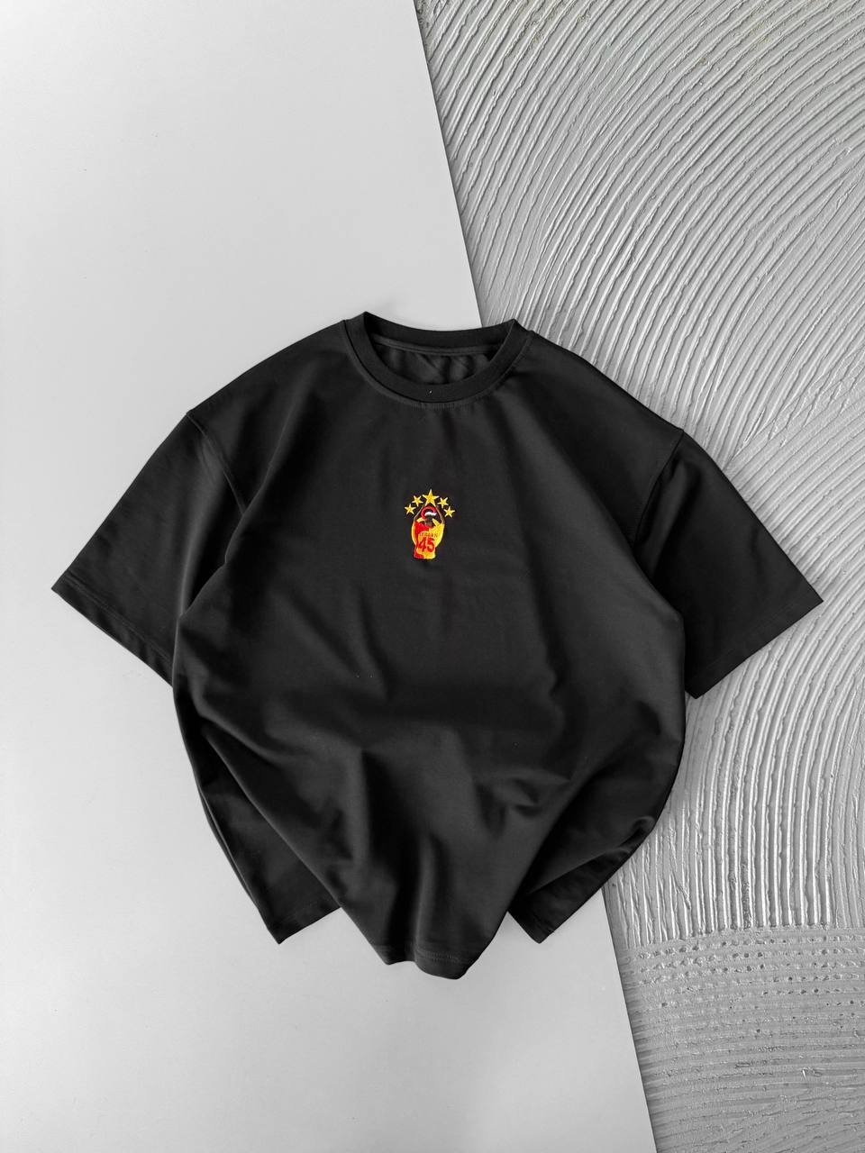 Oversize Embroidered T-Shirt – OSIMHEN 45 Flame & Stars Logo Withinblack