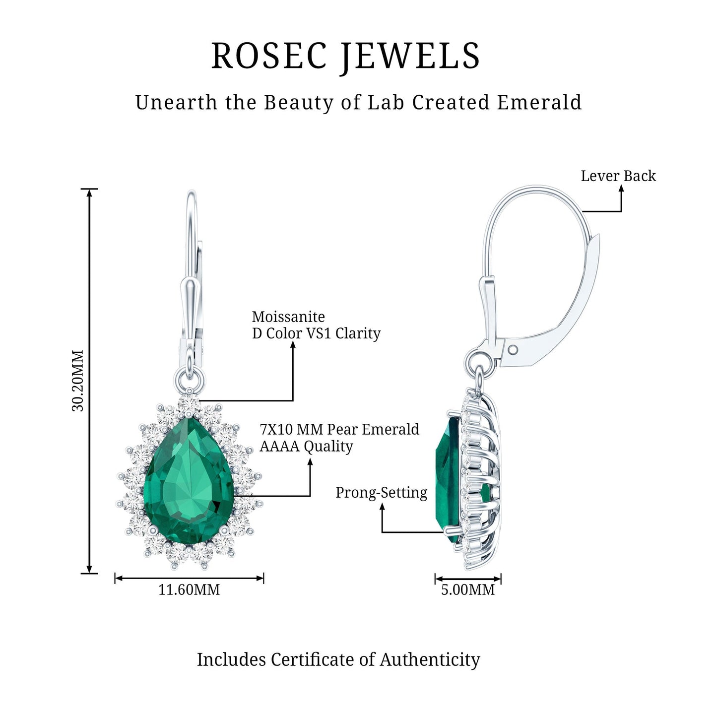 Certified Lab Grown Emerald Hoop Drop Earring in Silver