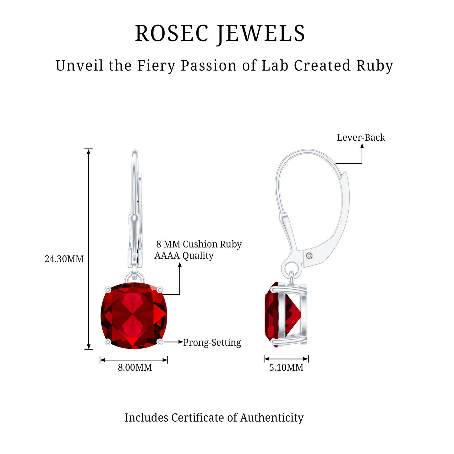 4 Carat Cushion Cut Lab Grown Ruby Hoop Earrings for Women