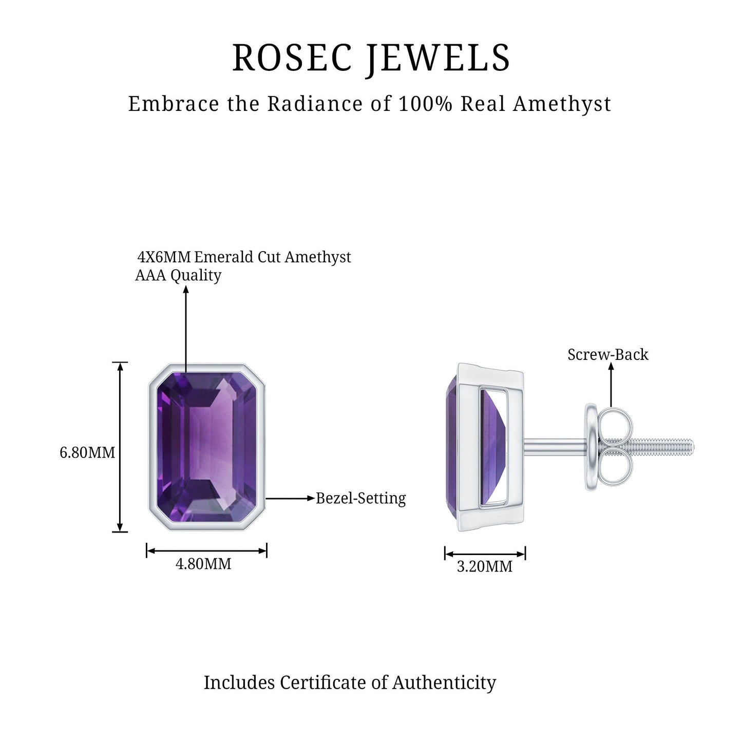 Bezel Set 1.2 Carat Amethyst Stud Earrings In Silver