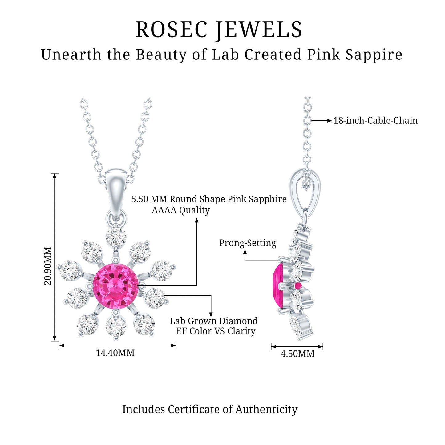 Lab Created Pink Sapphire and Diamond Flower Pendant Necklace