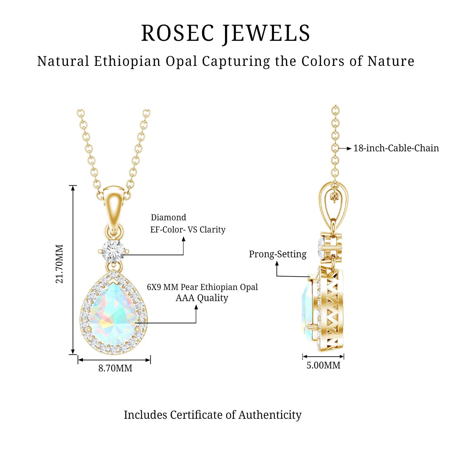 1 Carat Ethiopian Opal Teardrop Necklace with Diamond Halo