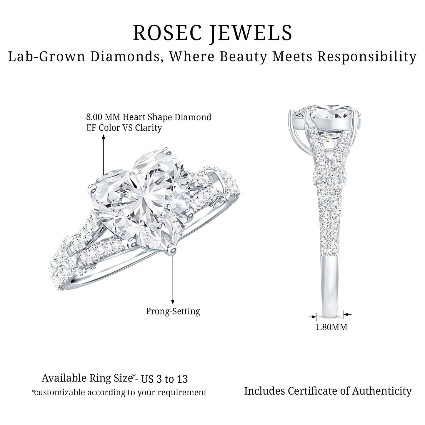8 mm Lab Grown Diamond Heart Shape Engagement Ring