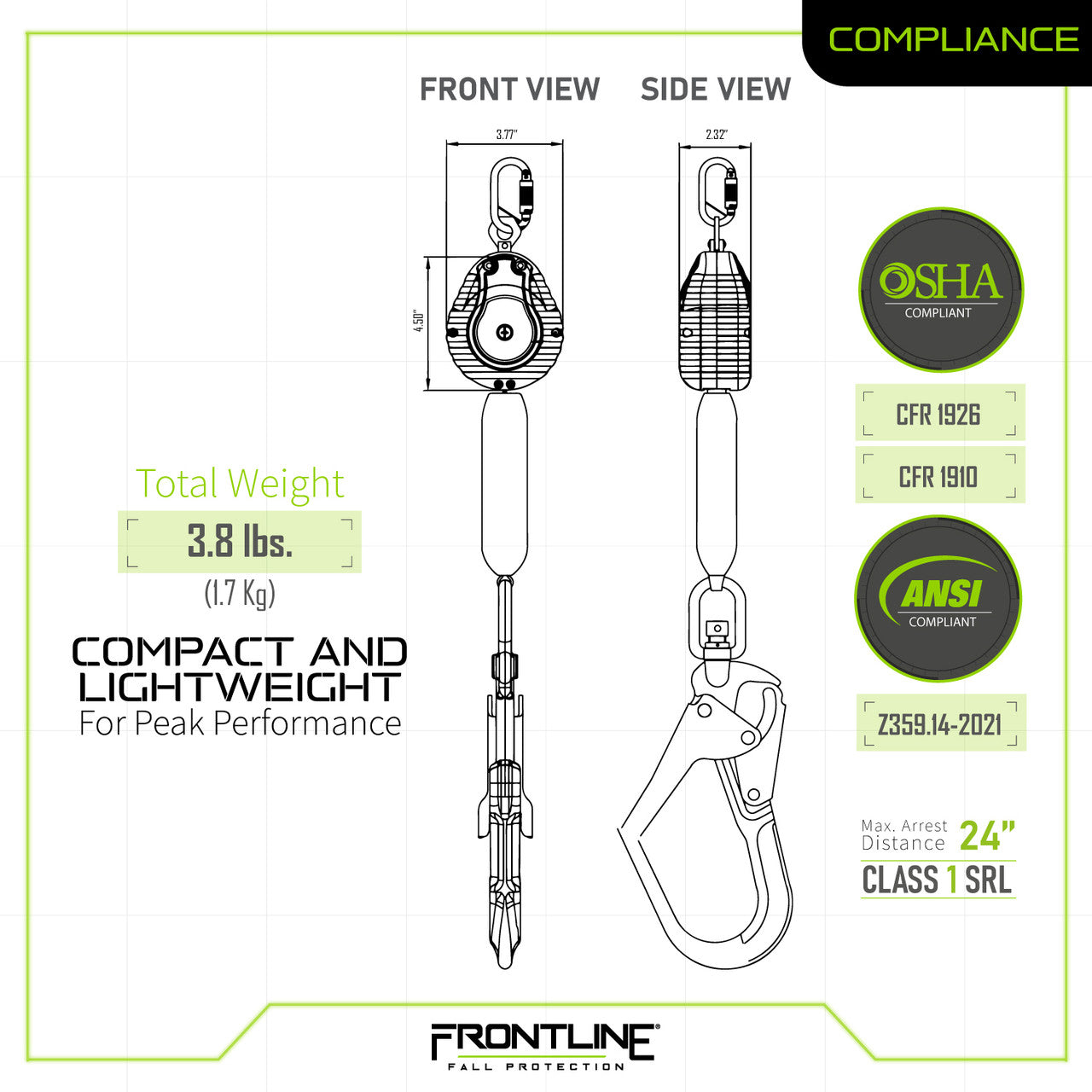 Frontline RPW061R Web Single Leg 6' SRL with Steel Rebar Hook End VM Hardware