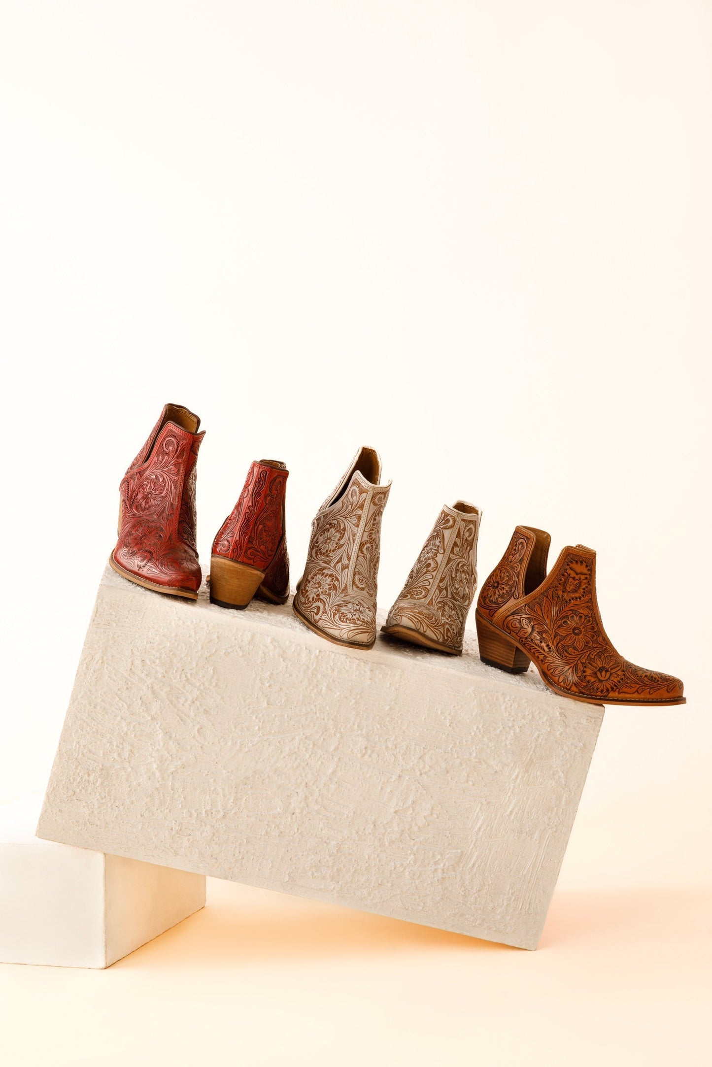 Western Moxie Hand-tooled Booties in White Chocolate Myra USA