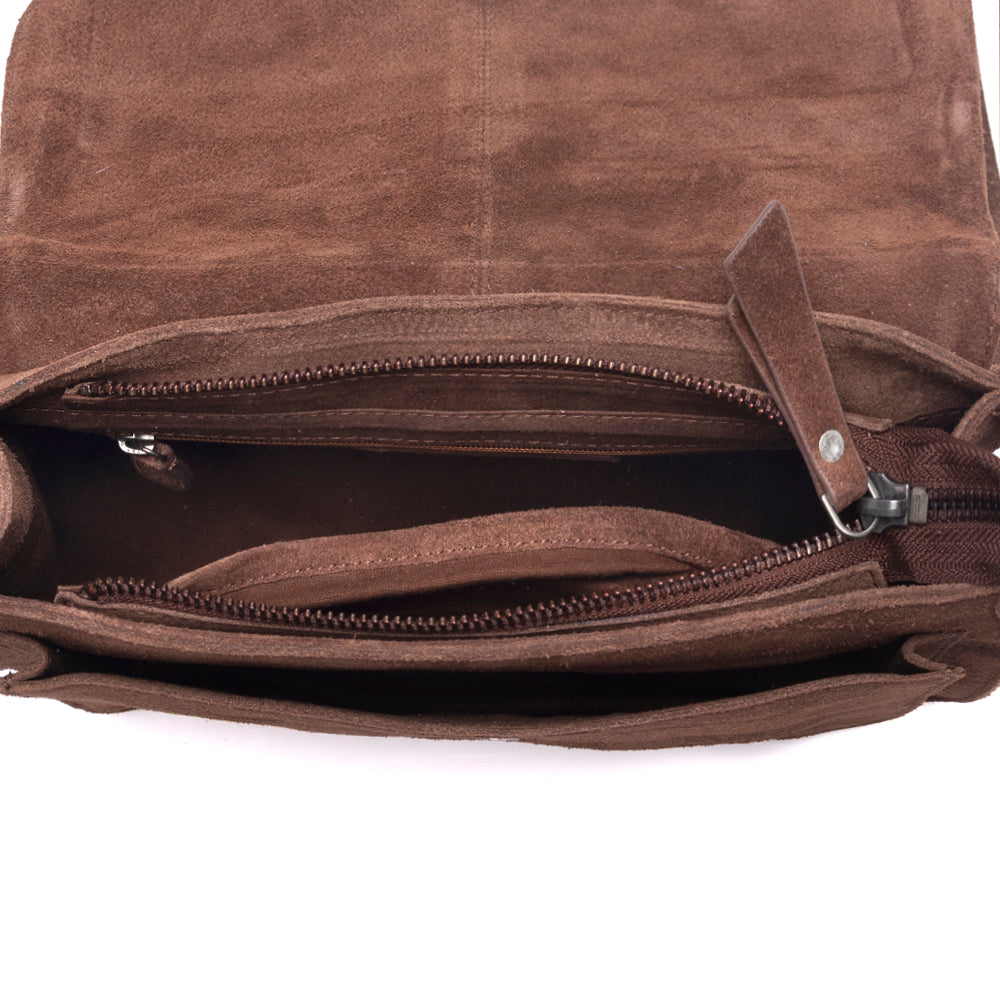 Myra Amberwood Suede Leather Boot Embroidered Leather Bag in Chestnut Brown Myra USA
