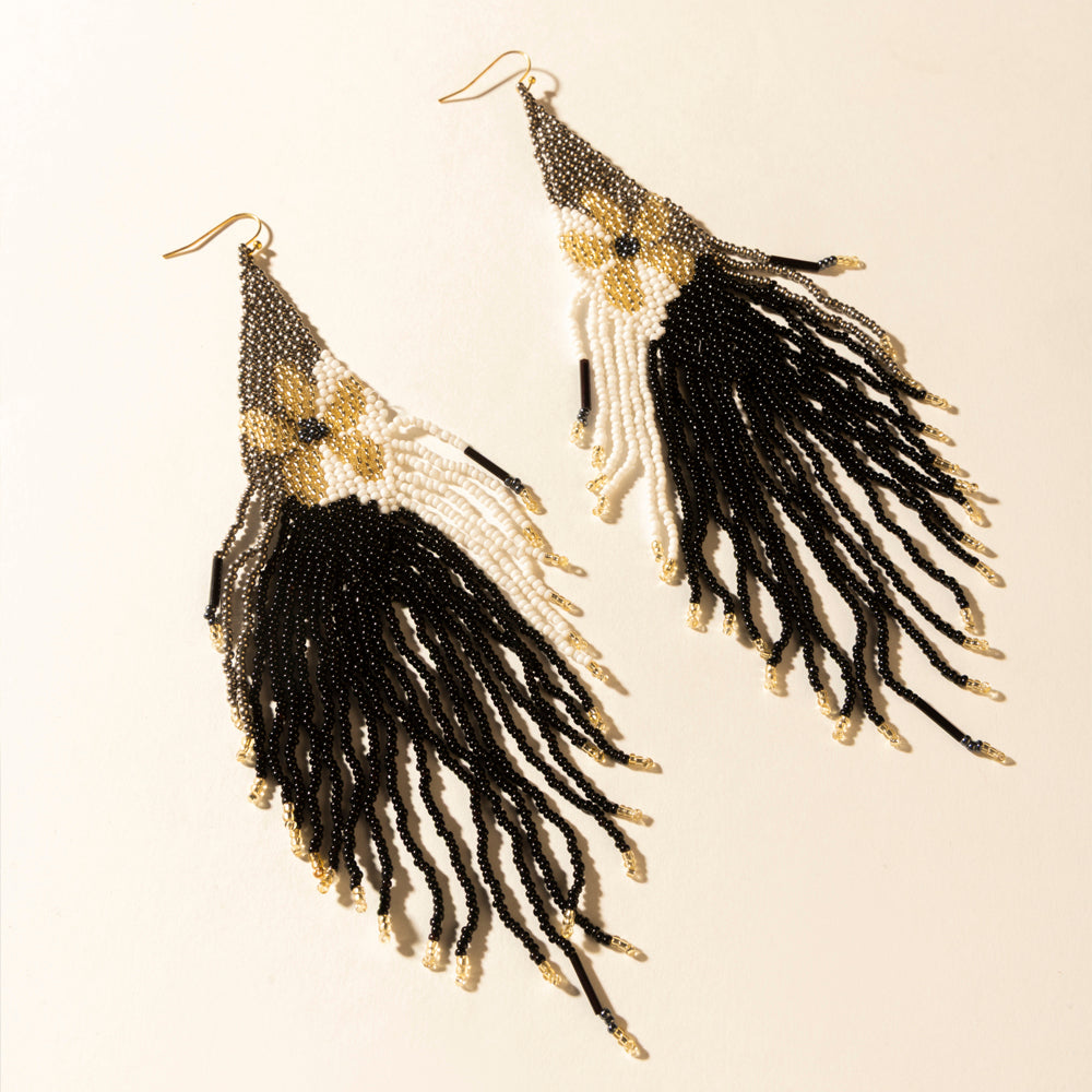 Myra Moonlit Sage Beaded Fringe Earrings in Midnight Coal Myra USA