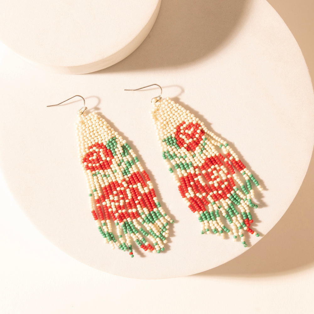 Myra Rose Garden Beaded Fringe Earrings in Cream Ivory Myra USA