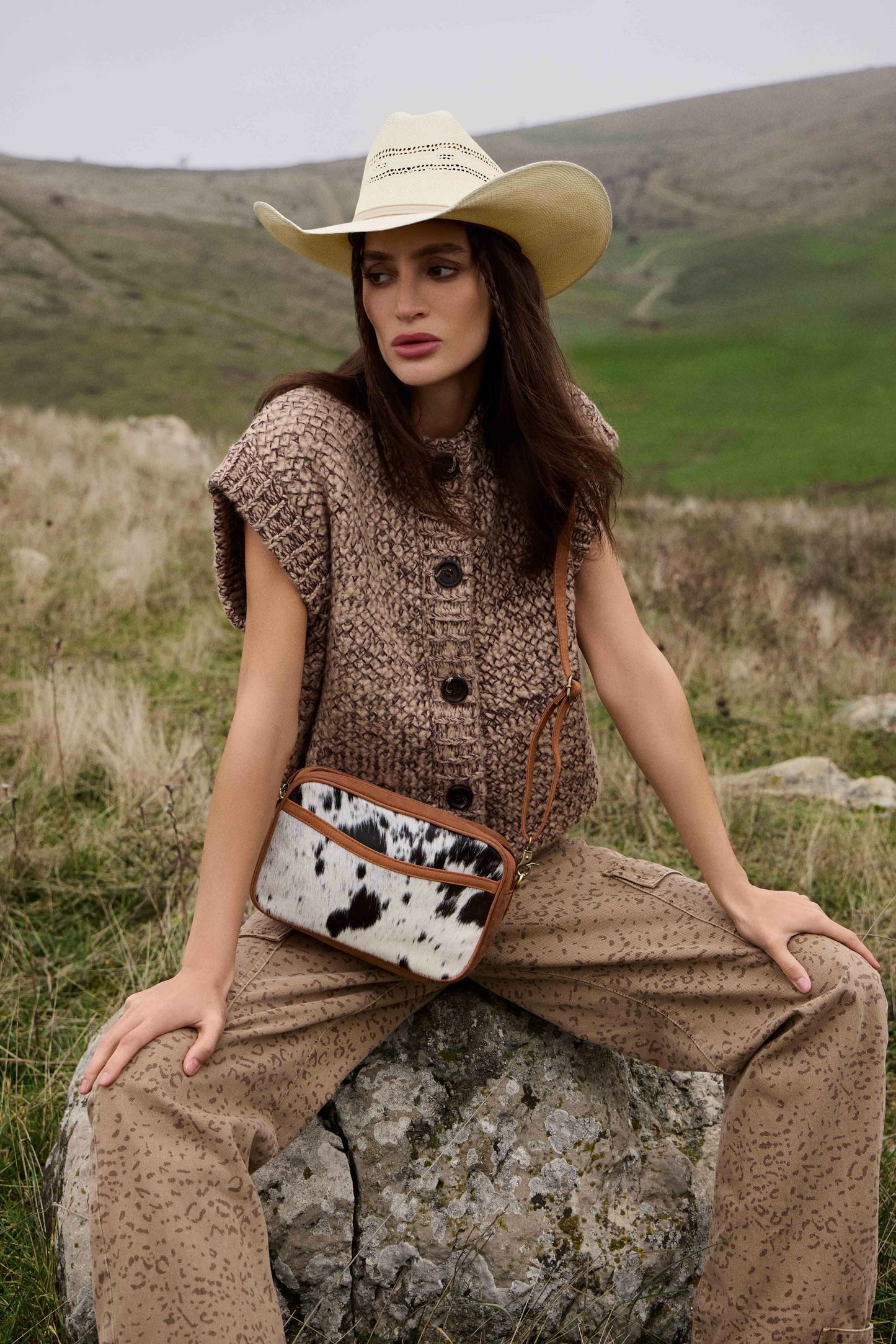 Myra Spade Valley Hairon Leather Bag in Brindle Brown Myra USA