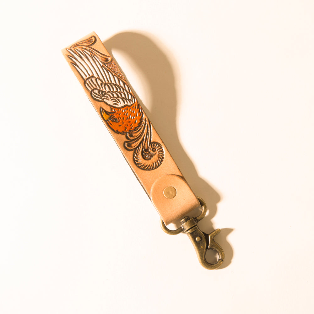 Myra Eagle Ember Handtooled Leather Keyfob in Natural Tan Myra USA