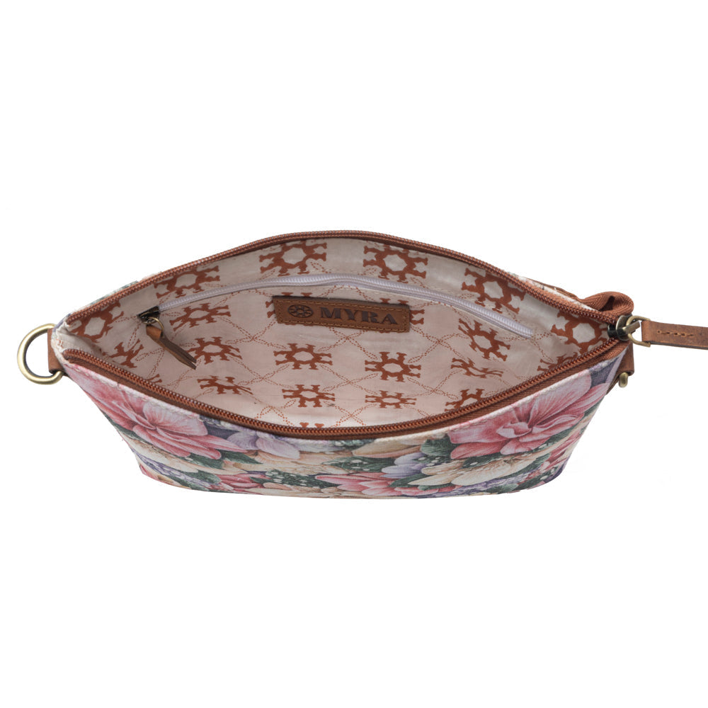Myra Wildflower Trail Cotton & Leather Crossbody Bag in Vintage Rose Myra USA