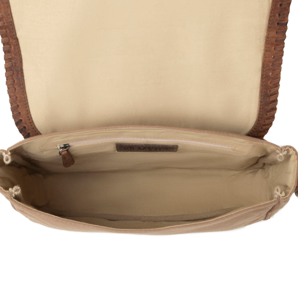 Myra Outlaw's Travels Leather Shoulder Bag in Burnt Sand Myra USA