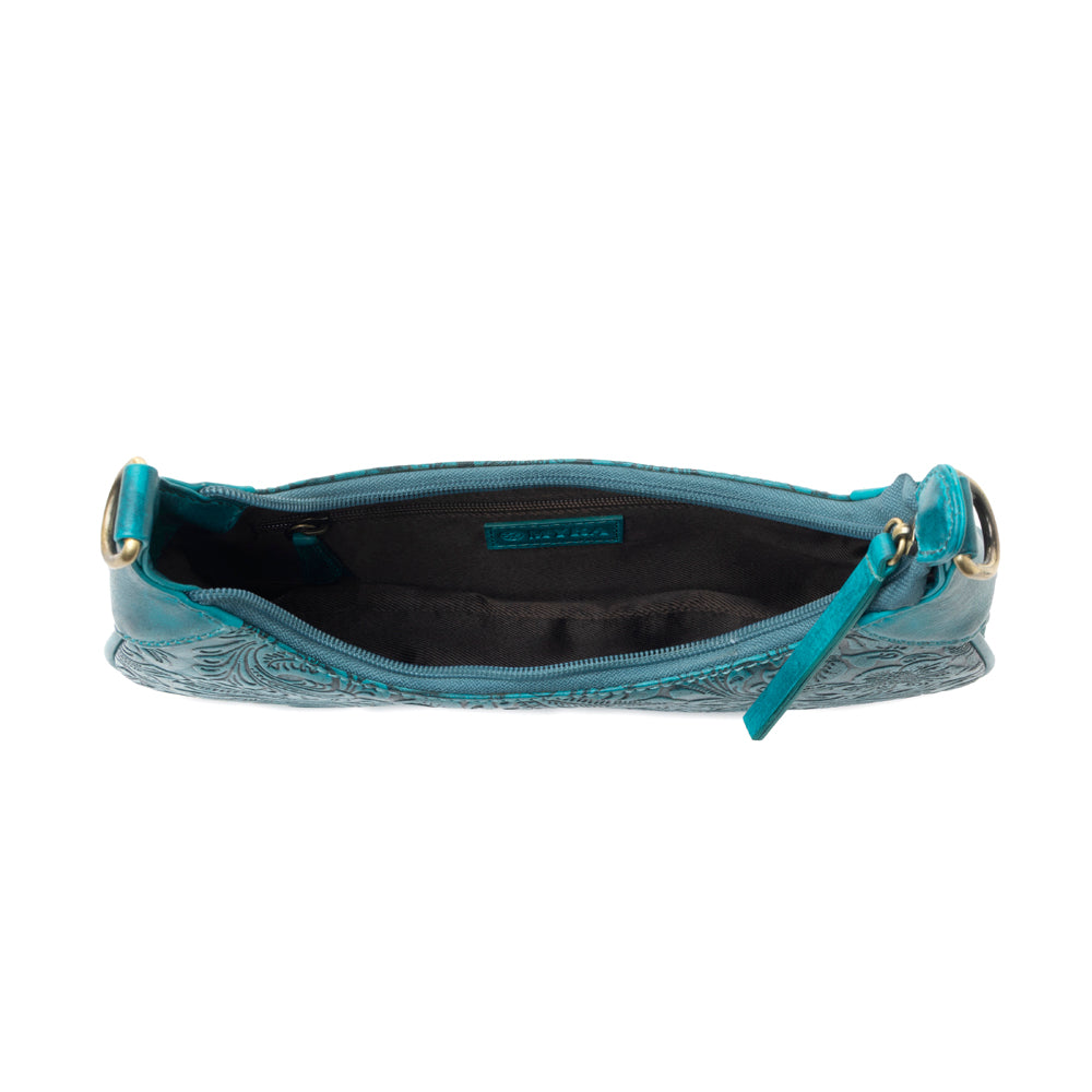 Myra Heritage Vine Embossed Leather Bag for Women in turquoise with shoulder strap Myra USA