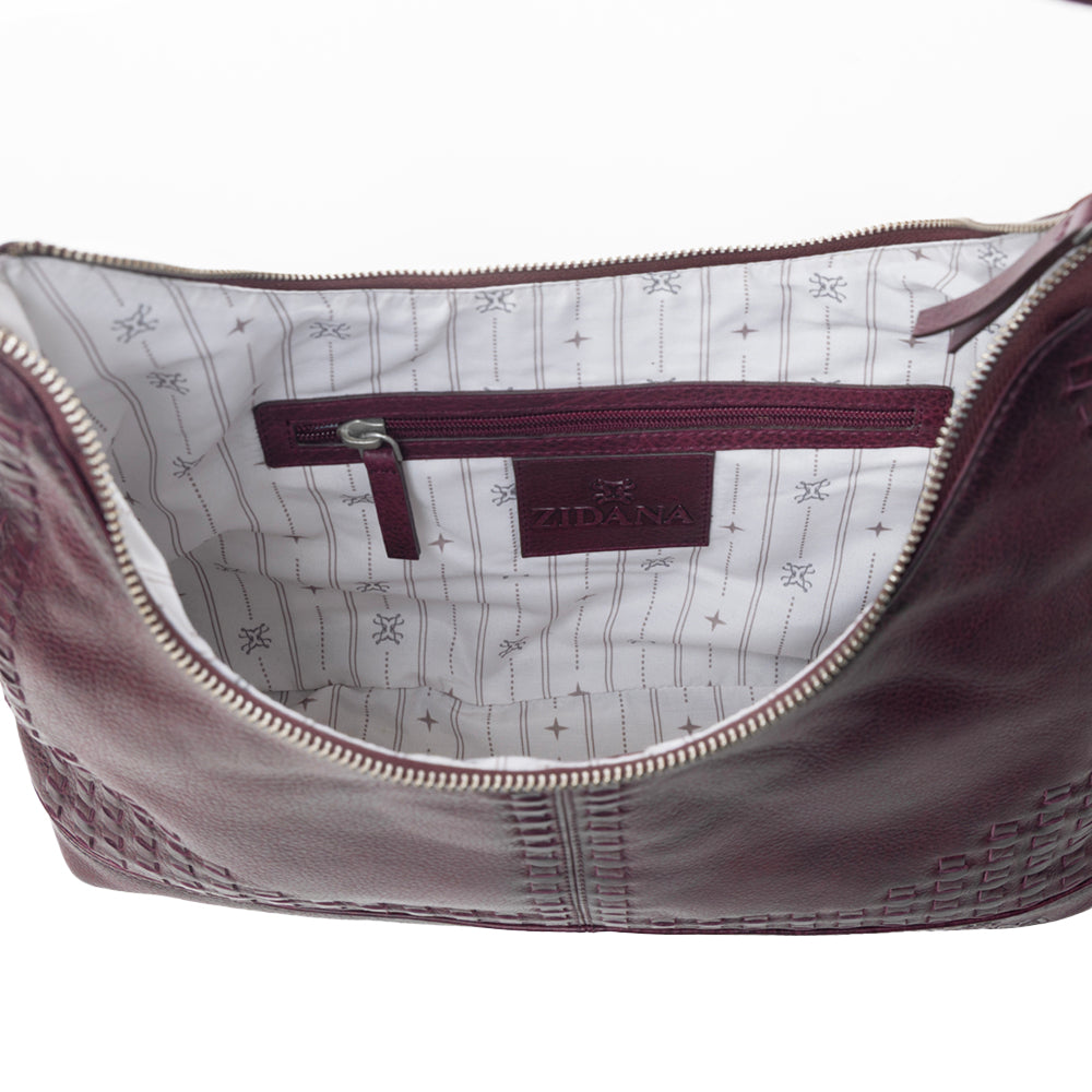 Myra Zidana Marlowe Dusk Veg Tanned Leather Bag in Deep Plum Myra USA