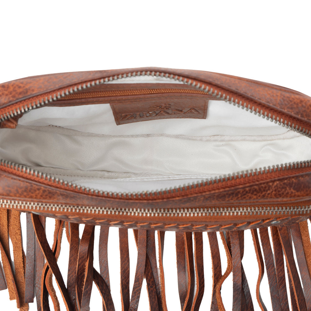 Myra Zidana Stormy Trails Fringed Veg Tanned Leather Bag in Vintage Ember Myra USA