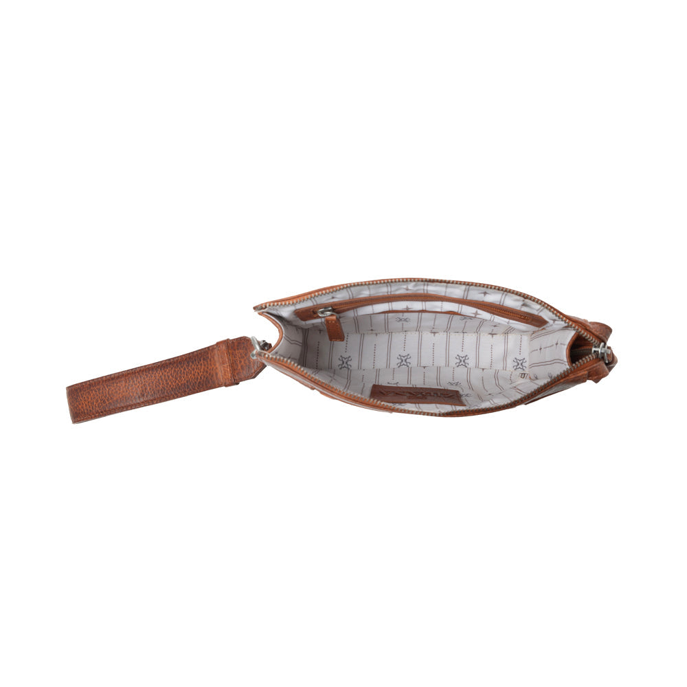 Myra Zidana Bandera Ridge Veg Tanned Leather Wristlet in Vintage Bourbon Myra USA