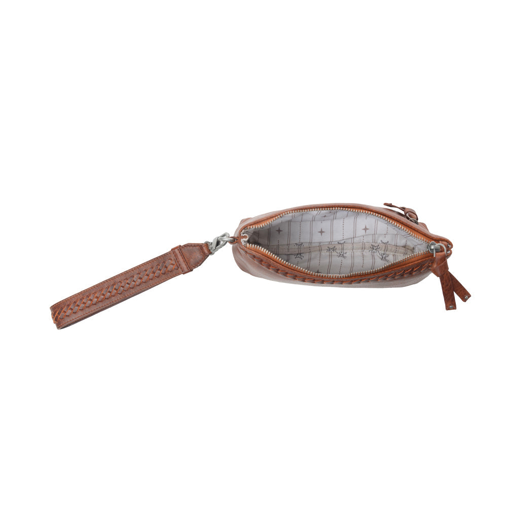 Myra Zidana Ethel Mini Veg Tanned Leather Wristlet in Redwood Myra USA