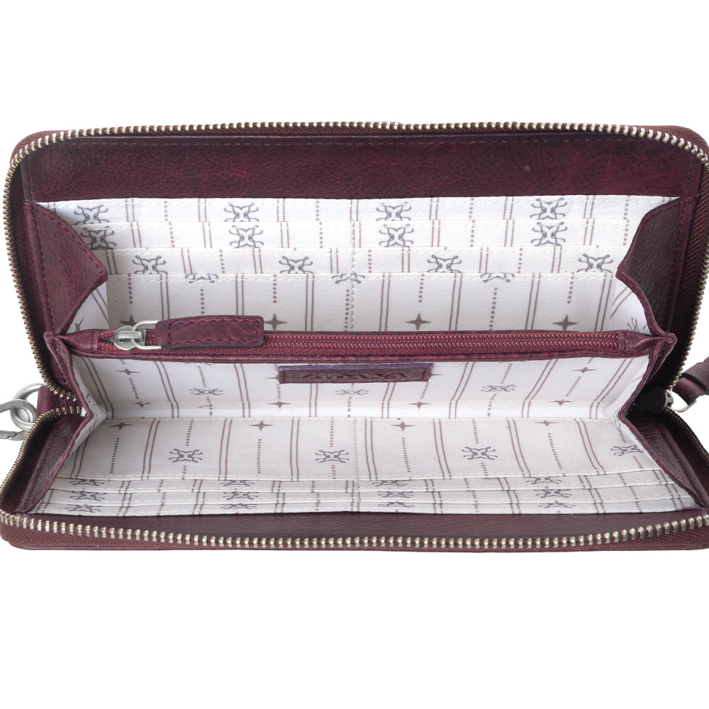 Myra Zidana Elko Braided Veg Tanned Leather Wallet in Merlot Smoke Myra USA