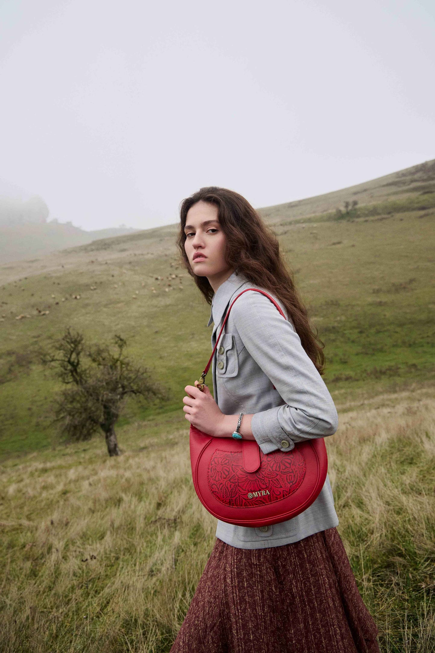 Myra Alanna Embossed Leather Bag in Wild Cherry Myra USA