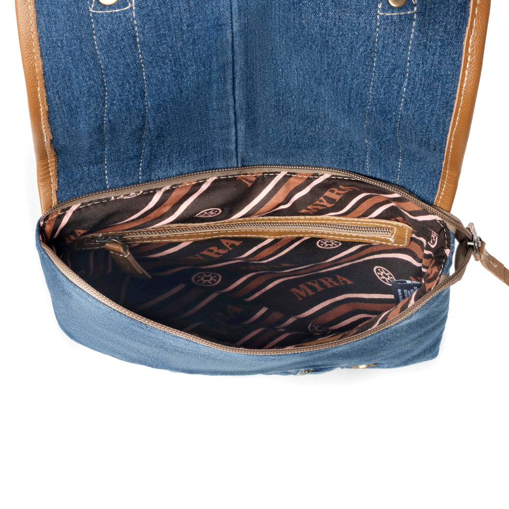Myra Dustrider upcycled canvas vintage style Concealed-Carry bag for Women in denim blue with leather Myra USA