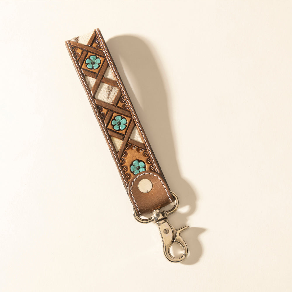 Myra Moonflower Handtooled Leather Keyfob in Sienna Sky Myra USA