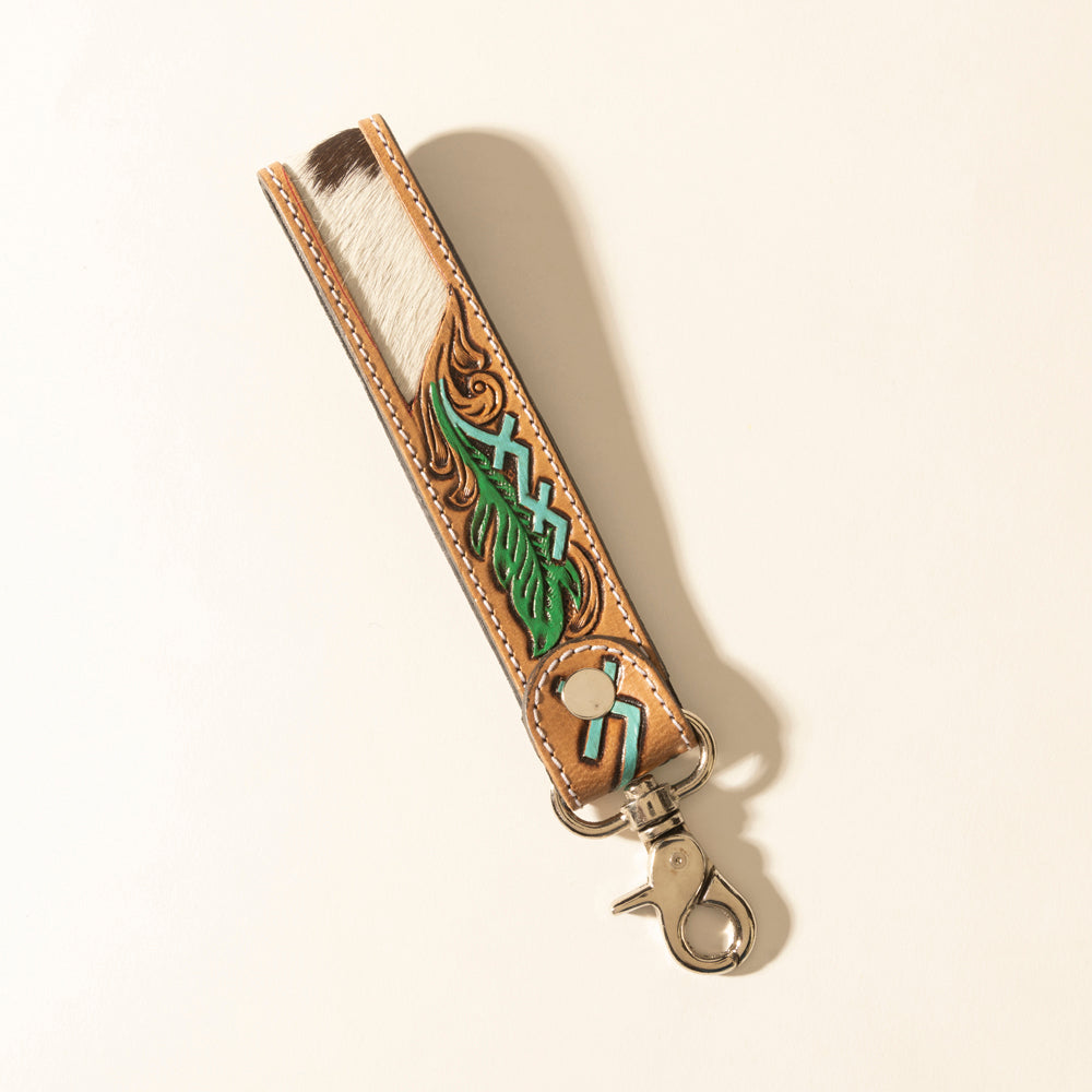 Myra Soaring Bloom Handtooled Leather Keyfob in Dakota Teal Myra USA