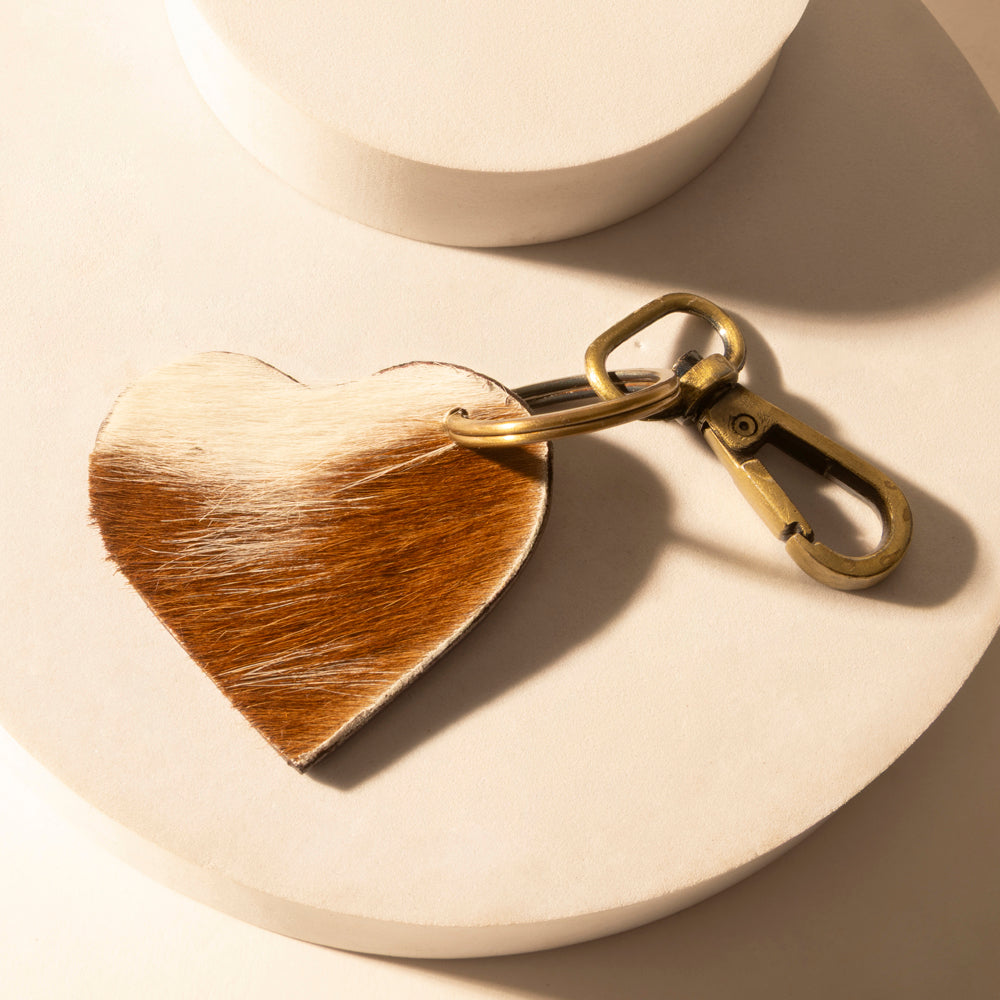 Myra Studded Heart Western Key Fob in brown with handtooled detail Myra USA