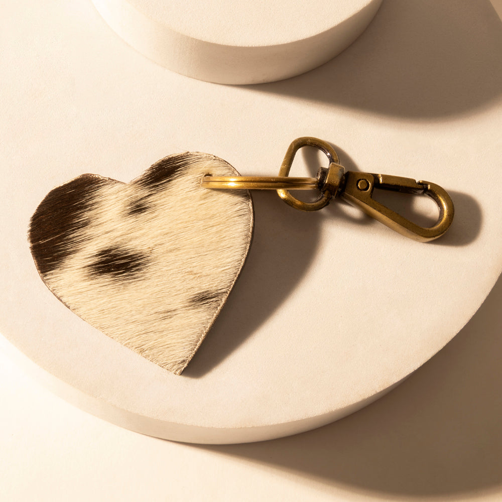 Myra Carved Heart Western Key Fob in dark brown with handtooled detail Myra USA