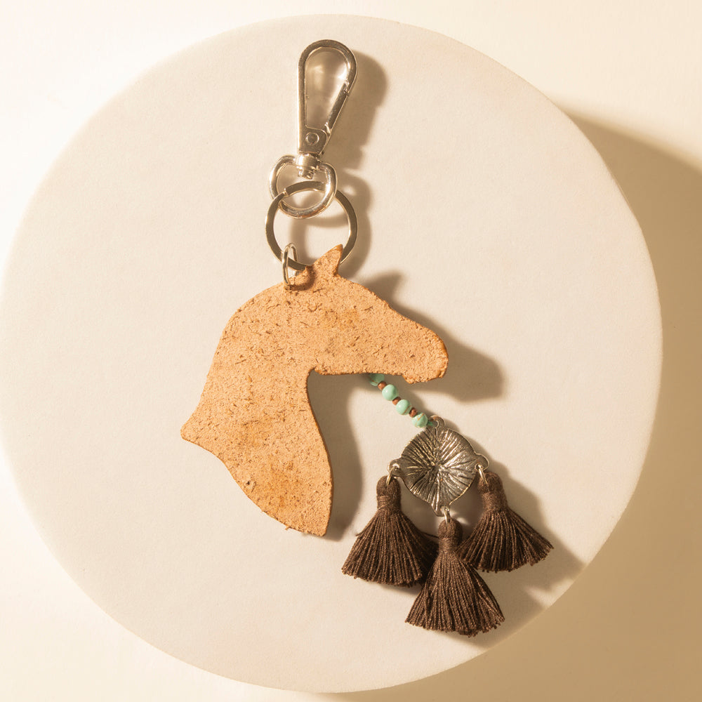 Myra Summer Cove Horse Handtooled Leather Key Fob in Caramel Tan Myra USA