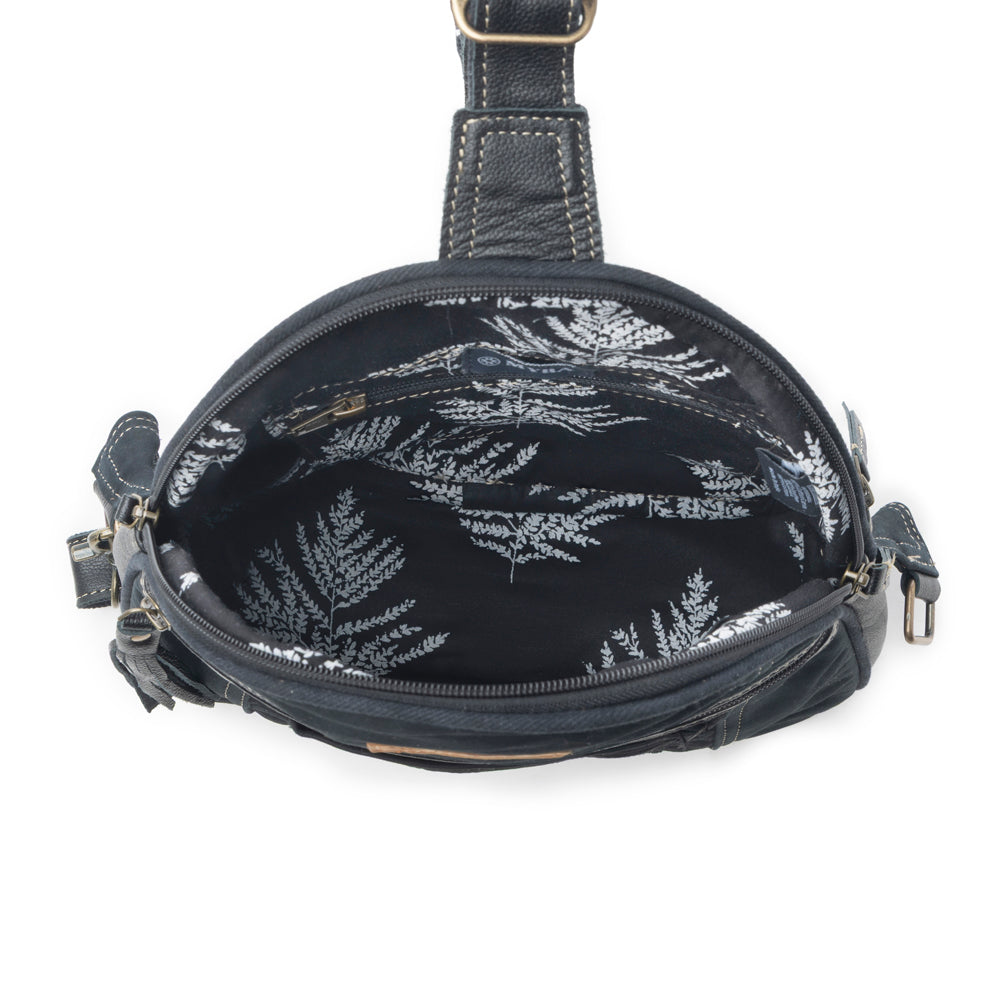 Myra Bandit Denim Fanny Pack Bag for Women in blue with denim and Front Pocket Myra USA