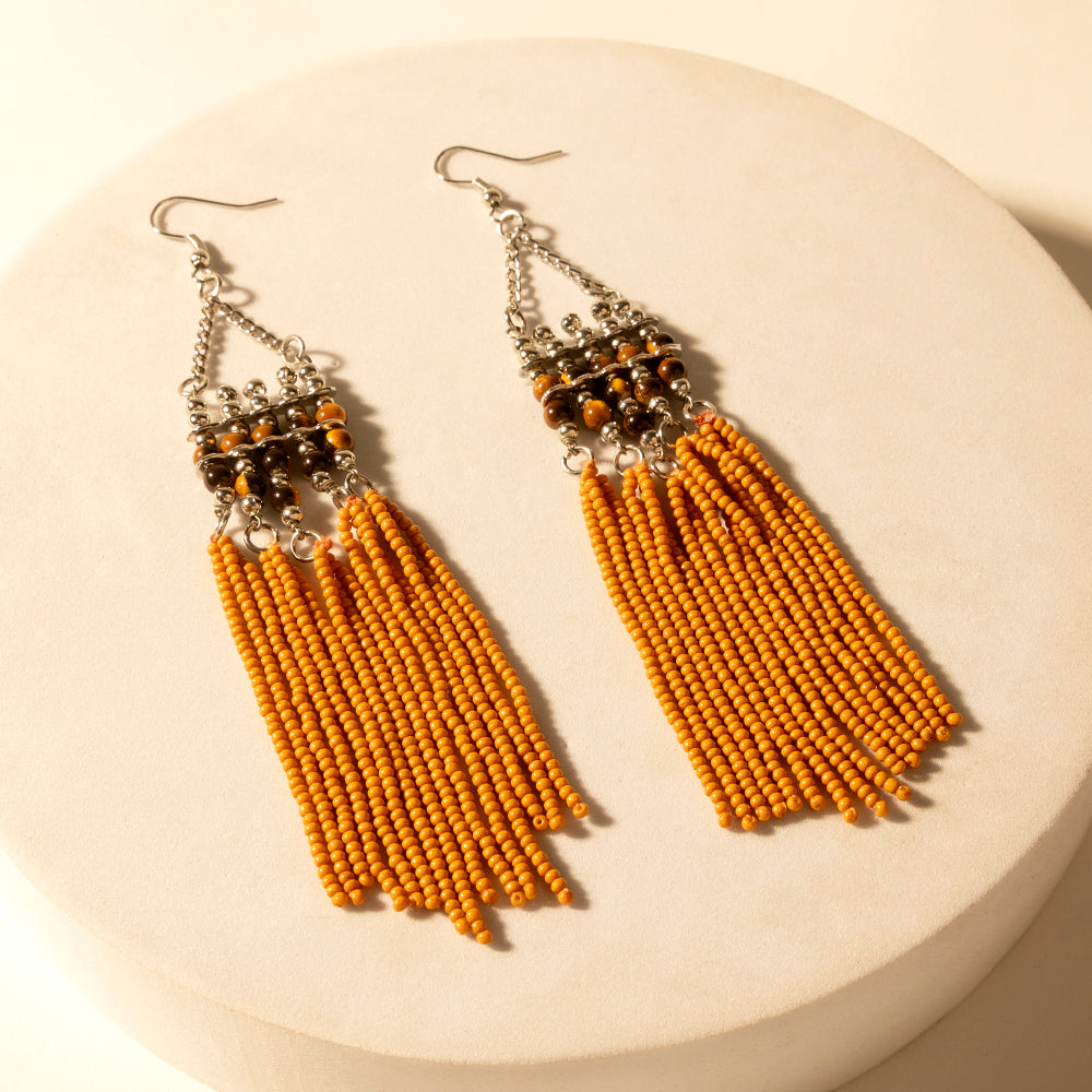 Myra Rustglow Fringe Earrings in Sunbaked Amber Myra USA