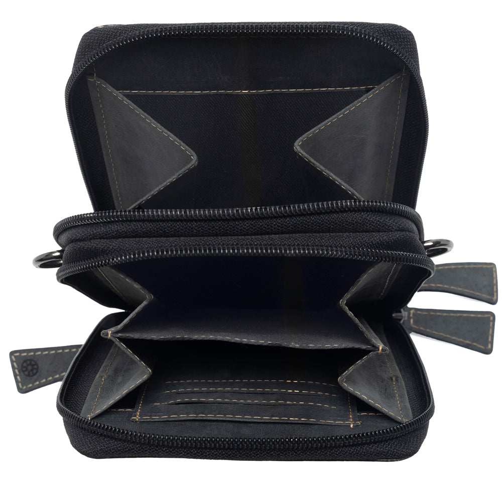 Myra Rustler Ridge Embossed Leather Hairon Sling Bag in Slate Smoke Myra USA