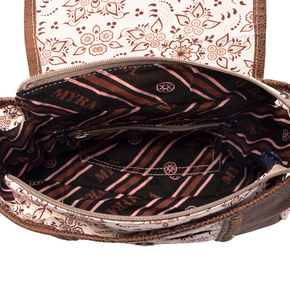Myra Oakline Cotton & Leather Shoulder Bag in Mocha Beige Myra USA