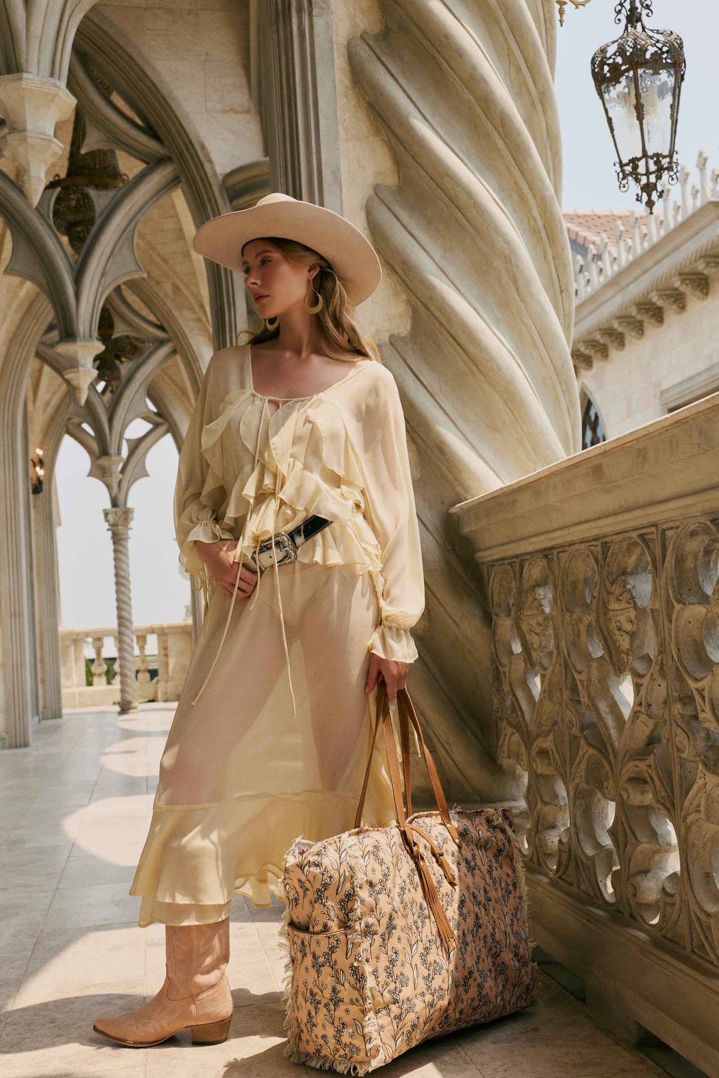 Myra Brookside Cotton & Leather Weekender Bag in Warm Tan Myra USA