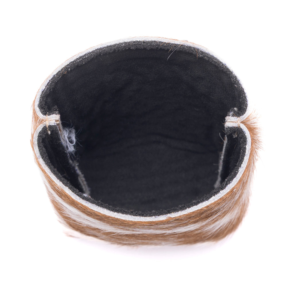 Myra Birch Valley Hairon Leather Beer Can Holder in Toffee Cream Myra USA