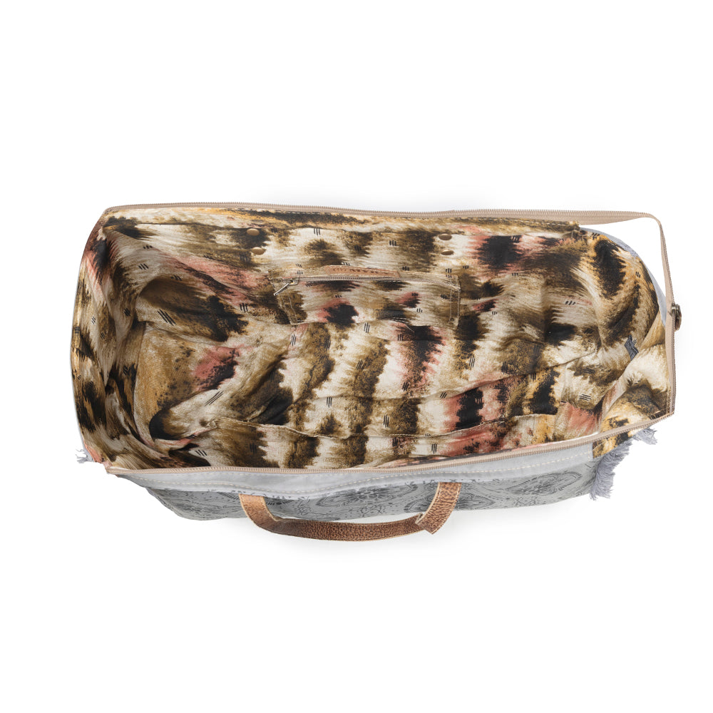Myra Wild Compass Weekender Bag for Women in sage with vintage print detail Myra USA