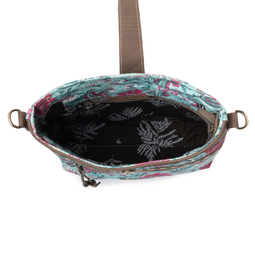 Myra Aspendale upcycled canvas Bag for Women Blue with leather details Myra USA