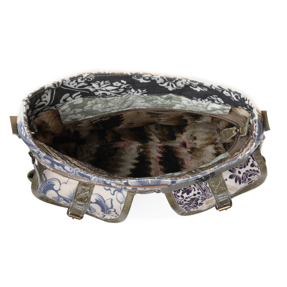 Myra Le Fleur Bel Cowgirl Shoulder Bag for Women in blue floral with leather and Concho details Myra USA