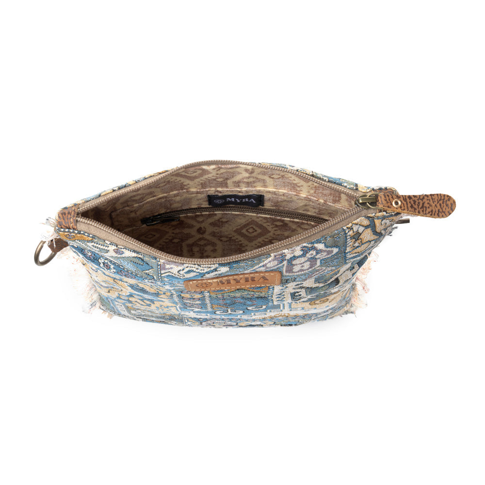 Loom Tapestry vintage crossbody Bag for Women in indigo with fringe detail Myra USA