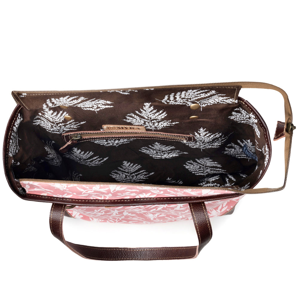 Myra Rose Vine Vintage Tote Bag for Women in pink with leather detail Myra USA