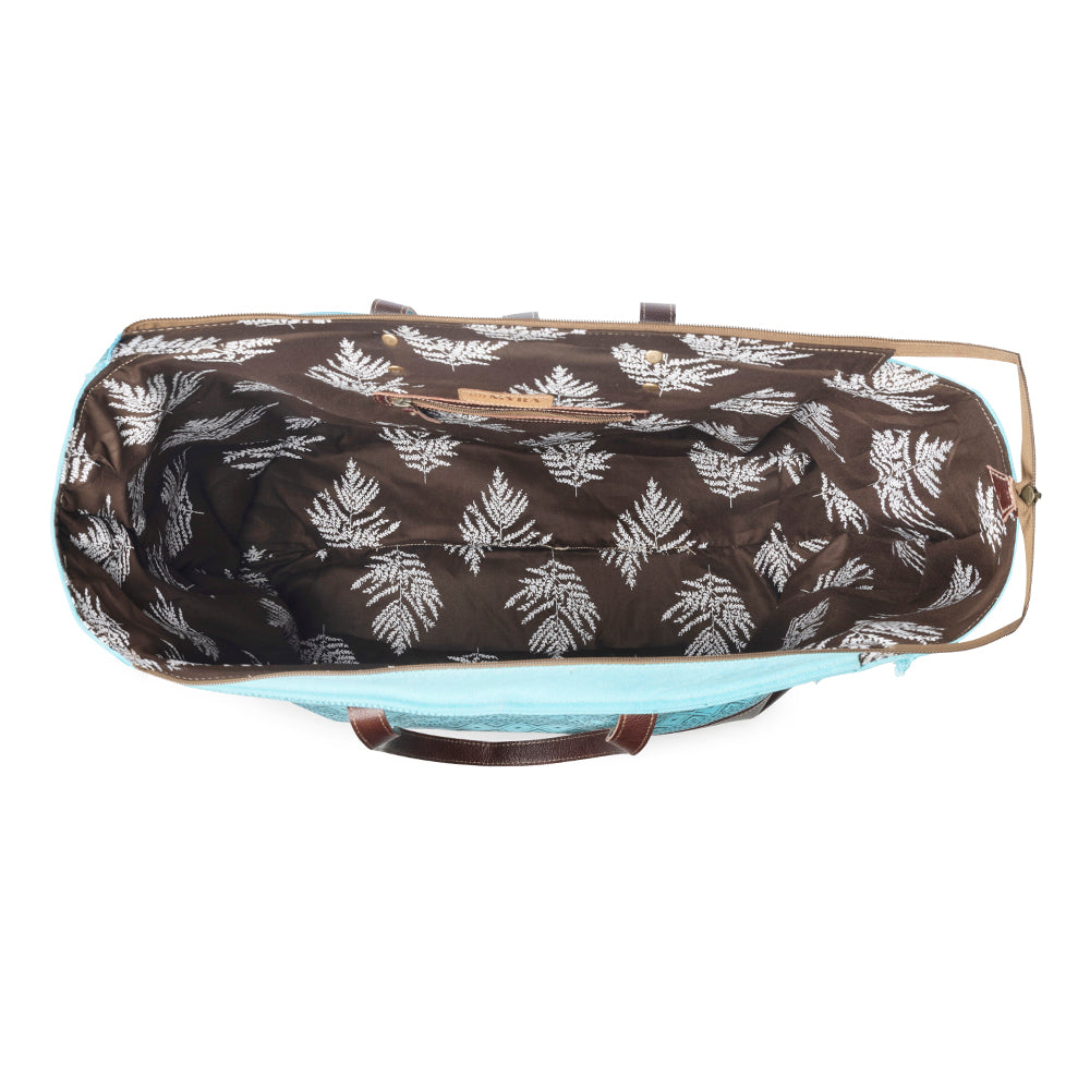 Myra Aztec Sky Western Weekender Bag for Women in turquoise with print detail Myra USA