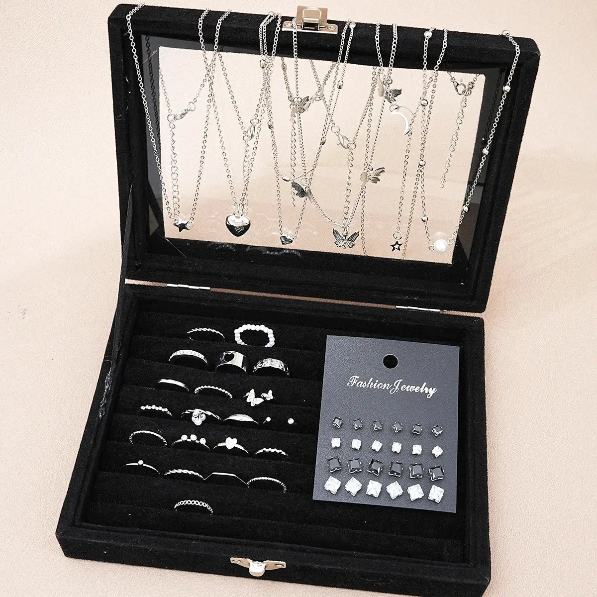 51 Pcs/Set Silver Color Chic Jewelry Set For Women Fashion Butterfly Heart Pearl Necklaces, Earrings, Rings, Match Daily Outfits NovaCart