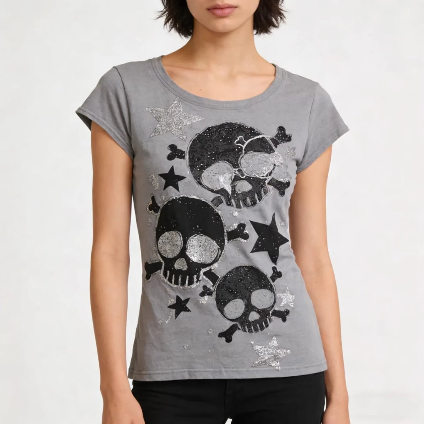 Japanese Y2k Women's Tees 2000s Hottie Clothes Tops Star Skull Graphic Print T Shirts Goth Emo Punk Aesthetics Chic T-shirt NovaCart