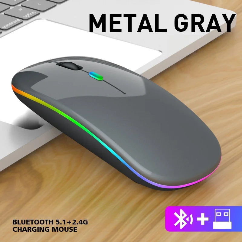 Dual Mode 2.4G Wireless Mouse Bluetooth Mouse RGB Backlit Gaming Mouse Rechargeable Mouse Ergonomic Mice for PC Laptop Tablet Pi-Mart
