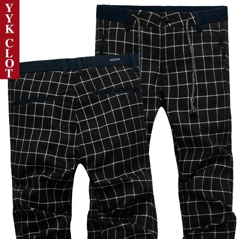 Checked pants for man Black Casual Pants Men Trousers Streetwear Mens linen Pants Slim Fit Male Plaid Pant men\'s Check Pants NovaCart