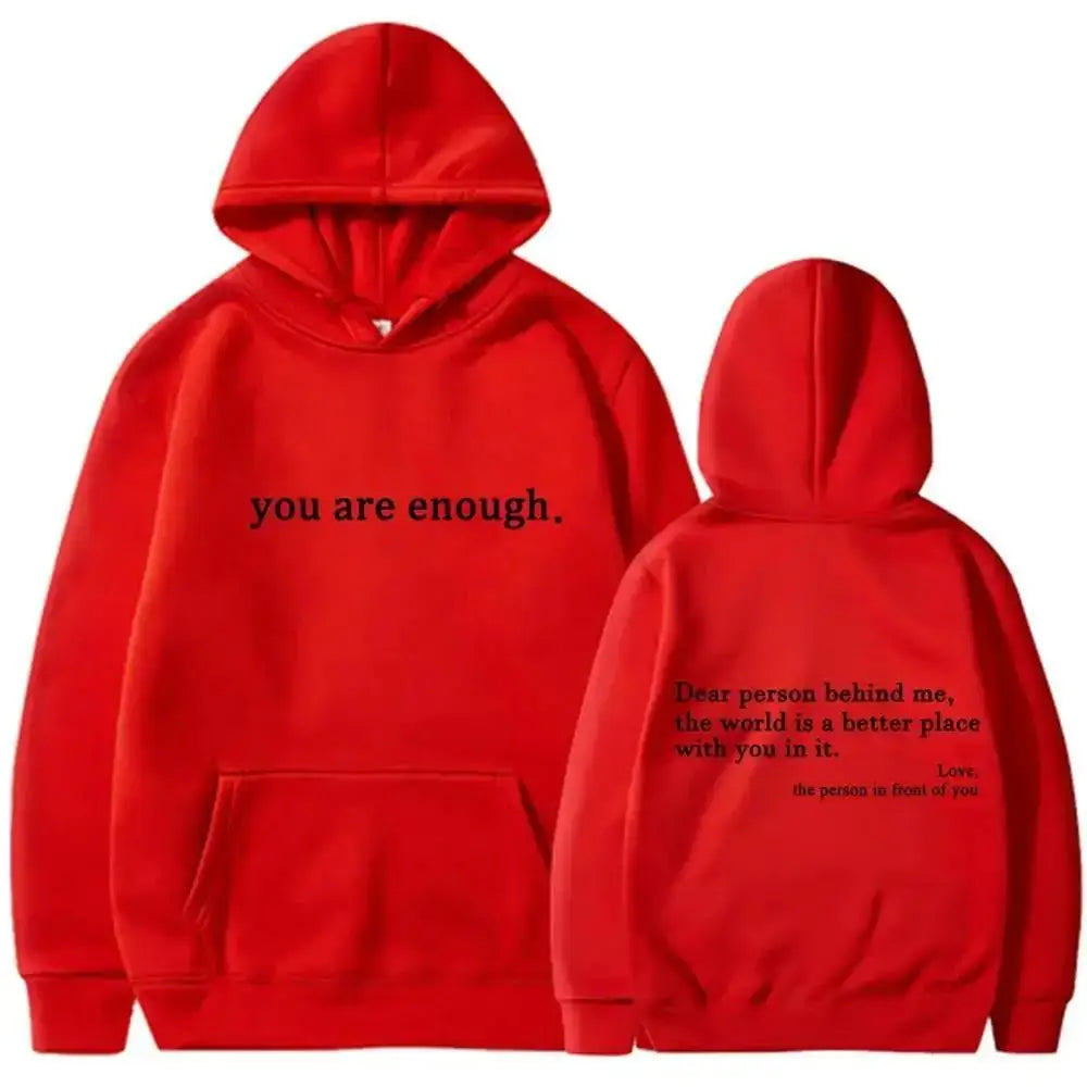 Autumn Winter Men Hooded Dear Person Behind Me You Are Enough Print Fashion Sweatshirt Hip Hop Casual Unisex Clothing NovaCart