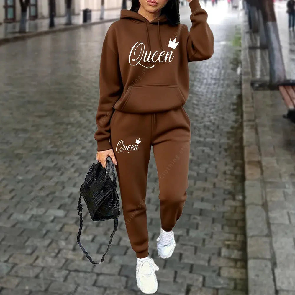 Women’s “Queen” Graphic 2-Piece Hoodie & Pants Tracksuit Set FitiqueFit