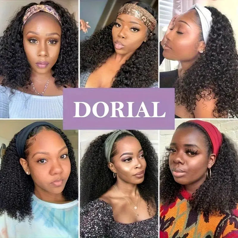 200% Density Human Hair Wig Short Headband Bob Wig Natural Black Short Curly Bob Cut Glueless Kinky Curly Headband Wig NovaCart