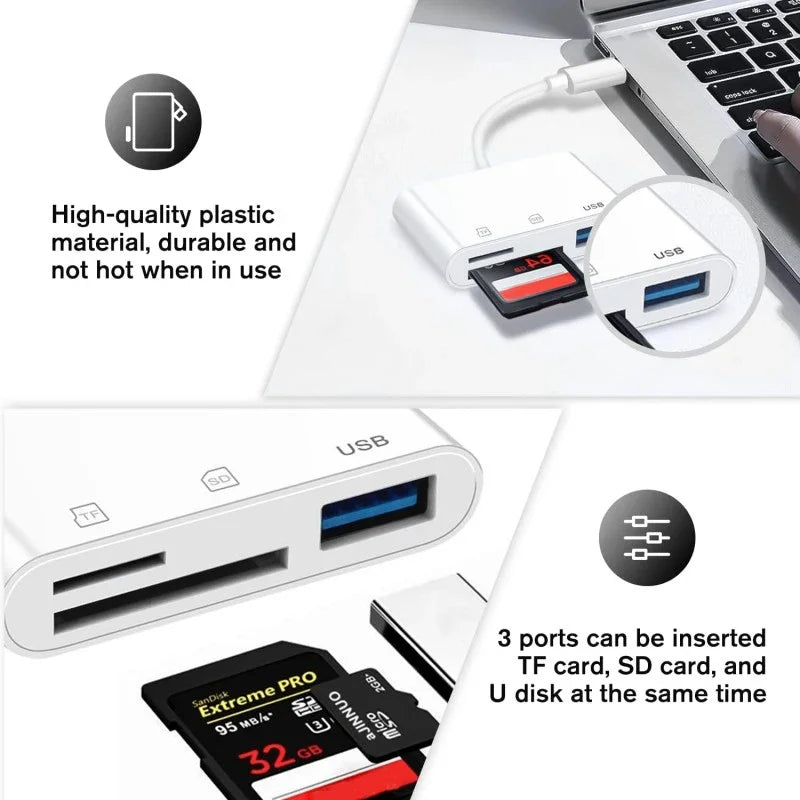 For IOS iPhone Macbook 3-in-1 Card Reader TF SD MemoryCard Reader OTG USB Adapter Pi-Mart